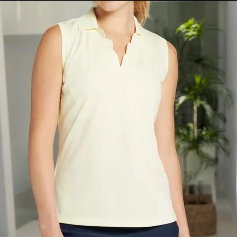 Walter Hagen Top Lemon Sorbet Yellow Clubhouse Scallop Golf Polo T Shirt NWT